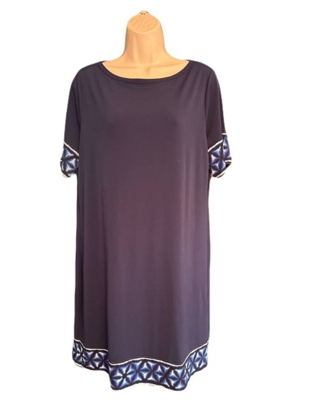 Michael Kors Navy Shift Dress Large Geometric Trim Wedding Guest Cocktail